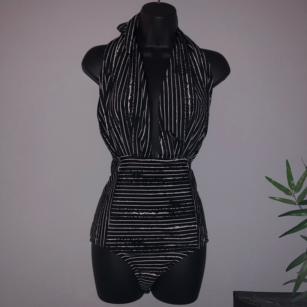 Retro 1 Piece Backless Swimsuit High Waisted
